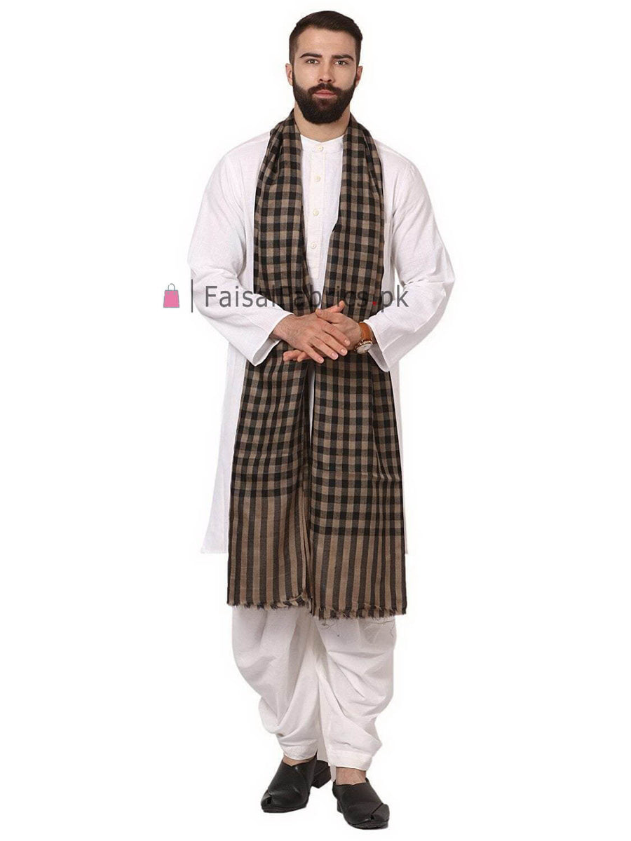 Mens Woven Check Light Weight Fine Wool Shawl RKB-C01 - FaisalFabrics.pk