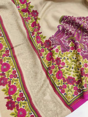 Womens Fine Wool Pashmina Hand Printed and Embroidered Shawl RKK-71 - FaisalFabrics.pk