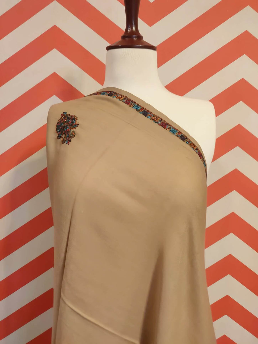 Womens Kashmiri Hand Embroidered Shawl, Border Design Work RKK-81 - FaisalFabrics.pk