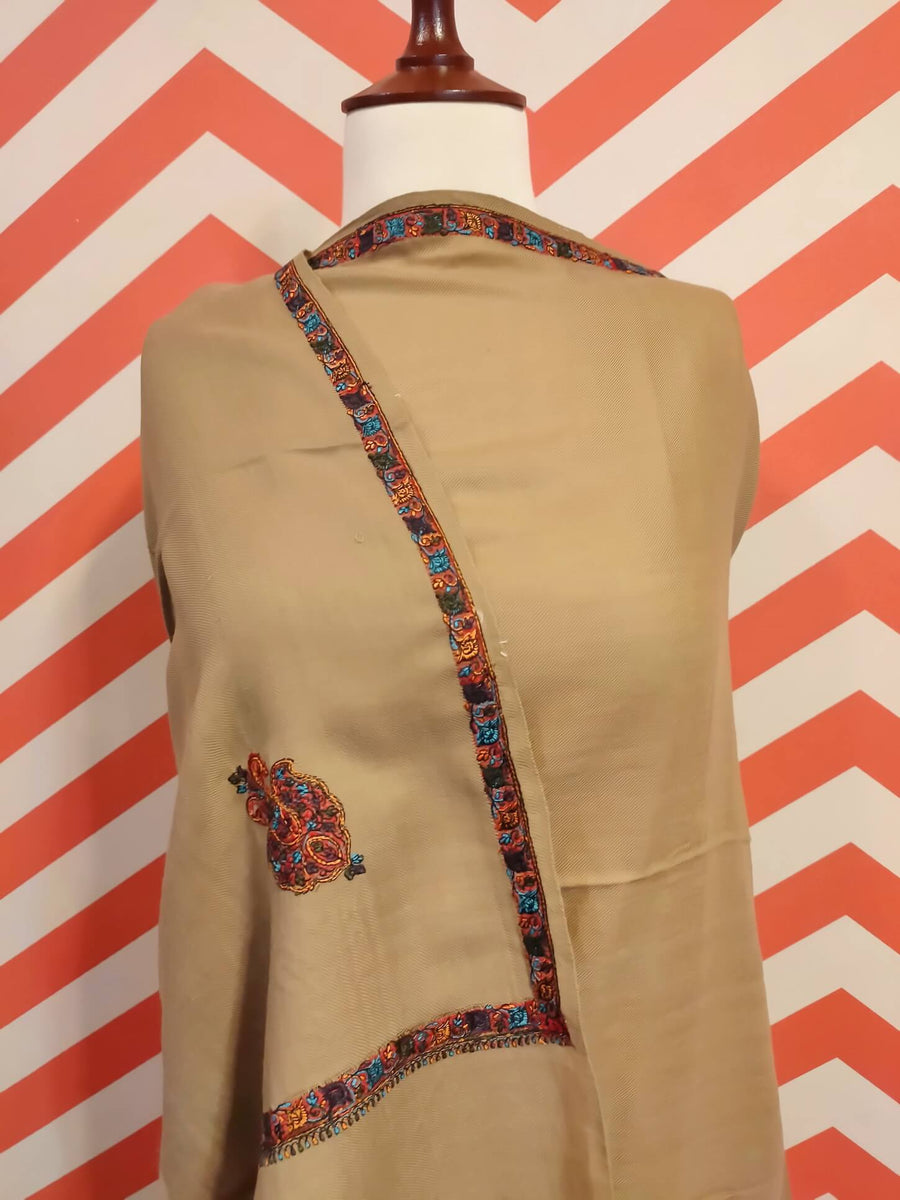 Womens Kashmiri Hand Embroidered Shawl, Border Design Work RKK-84 - FaisalFabrics.pk