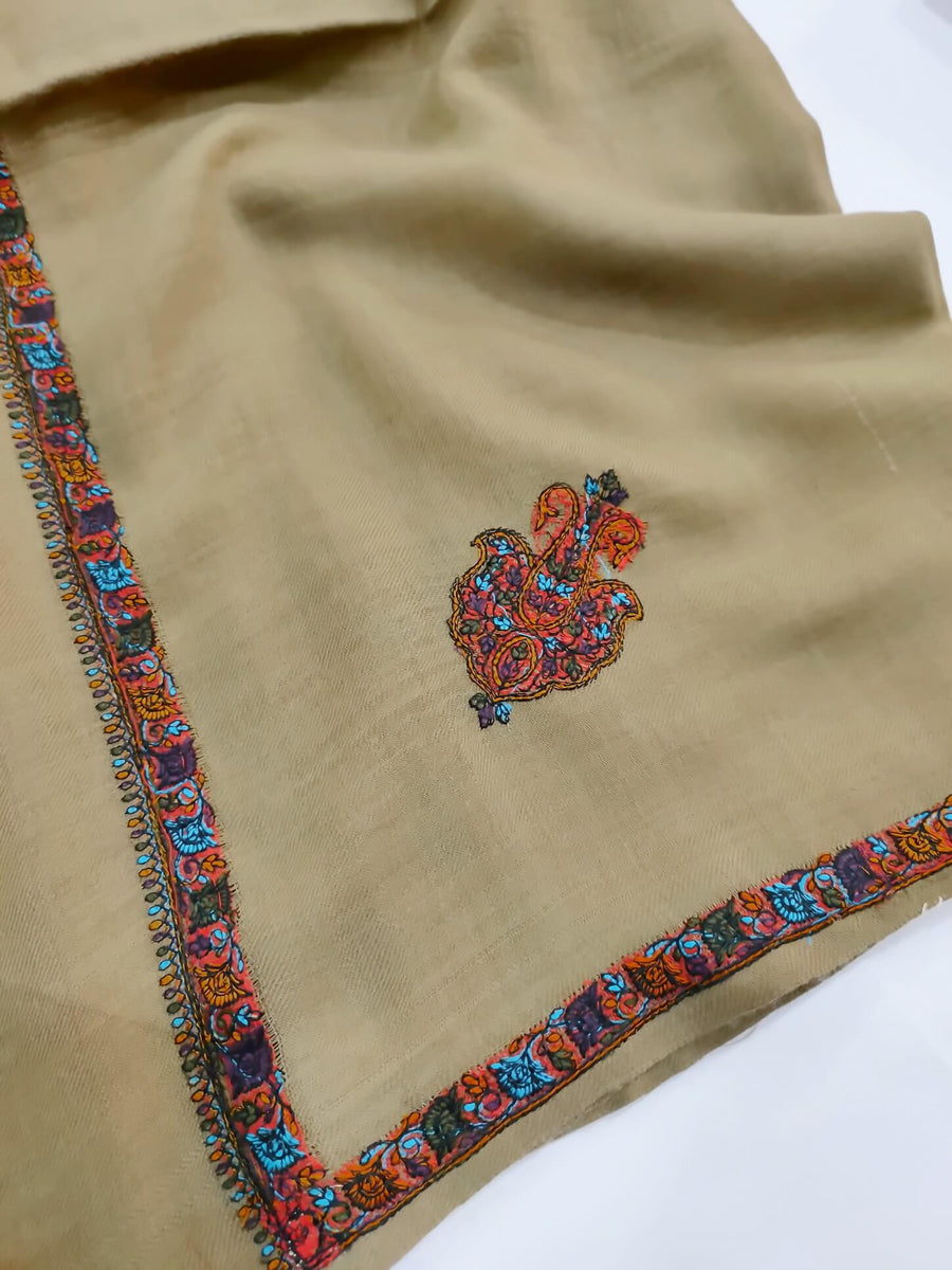 Womens Kashmiri Hand Embroidered Shawl, Border Design Work RKK-84 - FaisalFabrics.pk