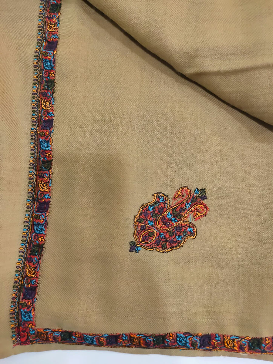 Womens Kashmiri Hand Embroidered Shawl, Border Design Work RKK-84 - FaisalFabrics.pk