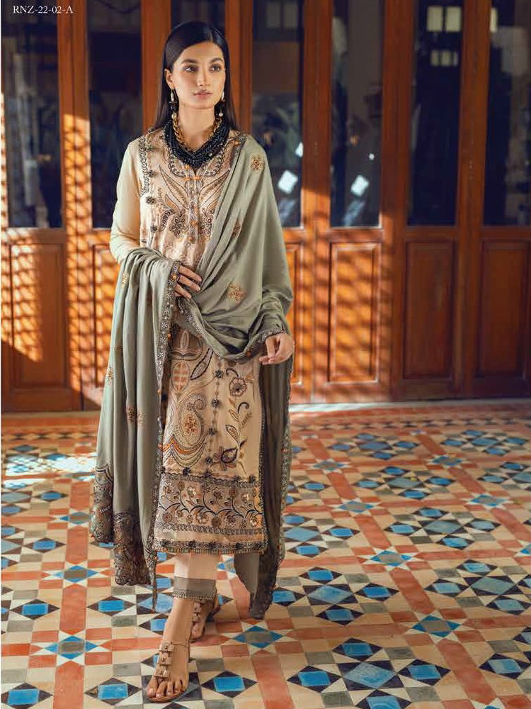 ROHEENAZ Unstitched Embroidered Linen 3Pc Suit RNZ-22-02-A KOMAL