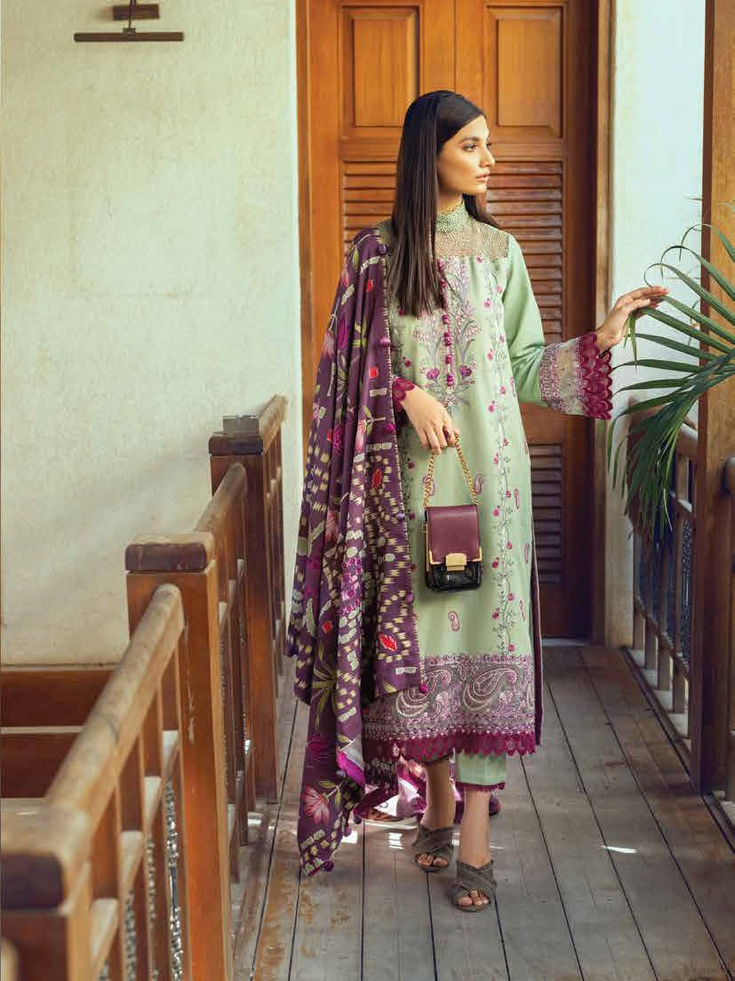 ROHEENAZ Unstitched Embroidered Khaddar 3Pc Suit RNZ-22-03-A HUMA