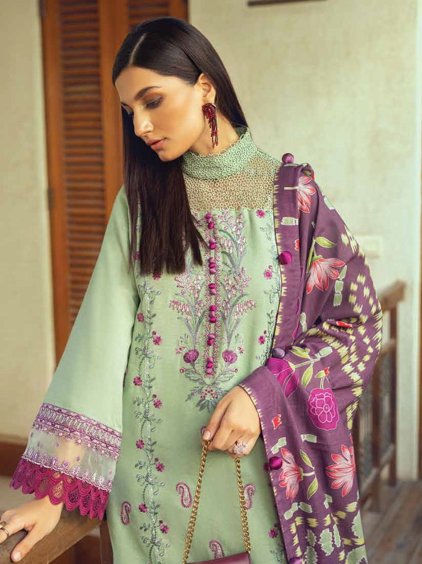 ROHEENAZ Unstitched Embroidered Khaddar 3Pc Suit RNZ-22-03-A HUMA