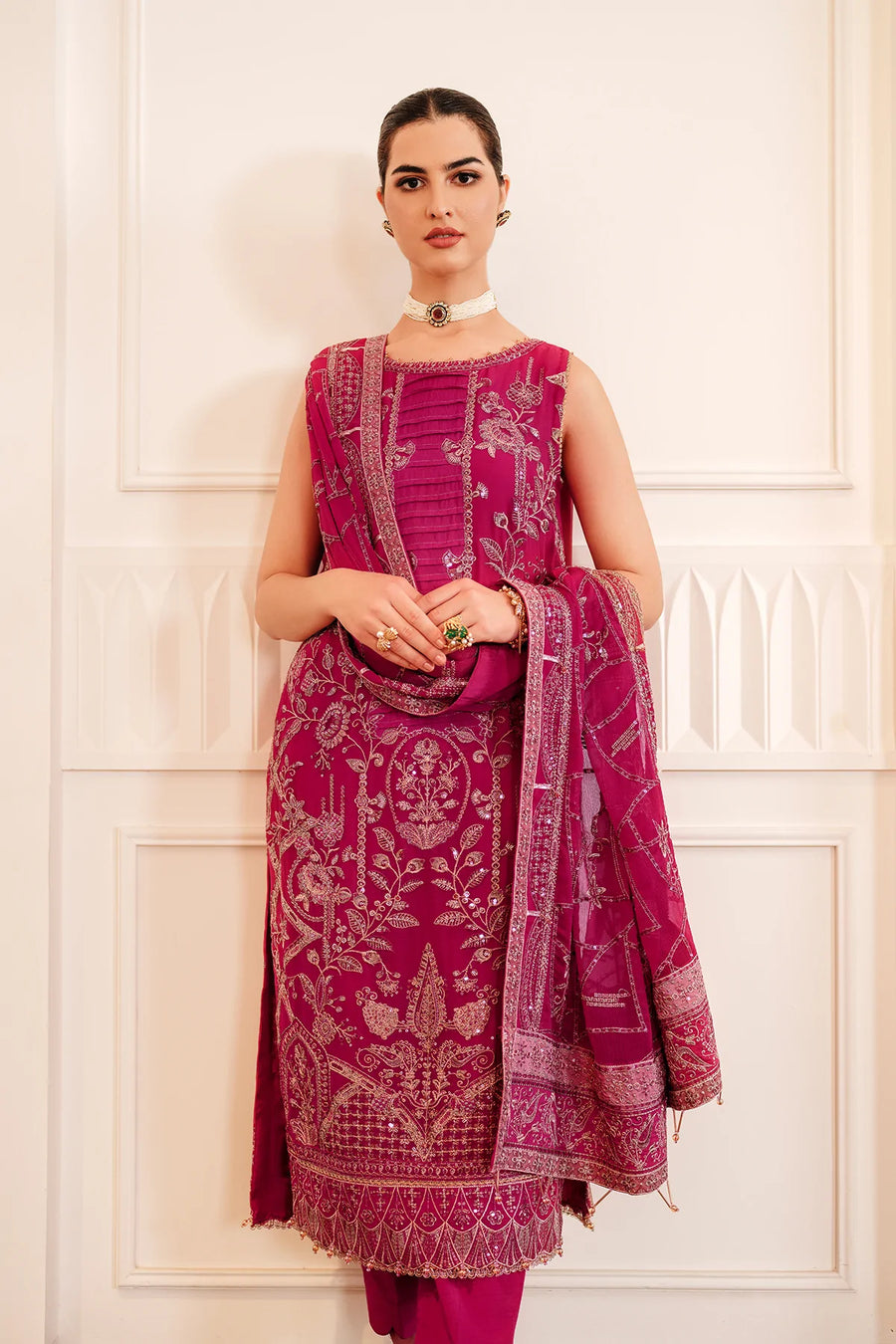 FARASHA Lueur Unstitched Embroidered Luxury Chiffon Suit 07-ROSETTE