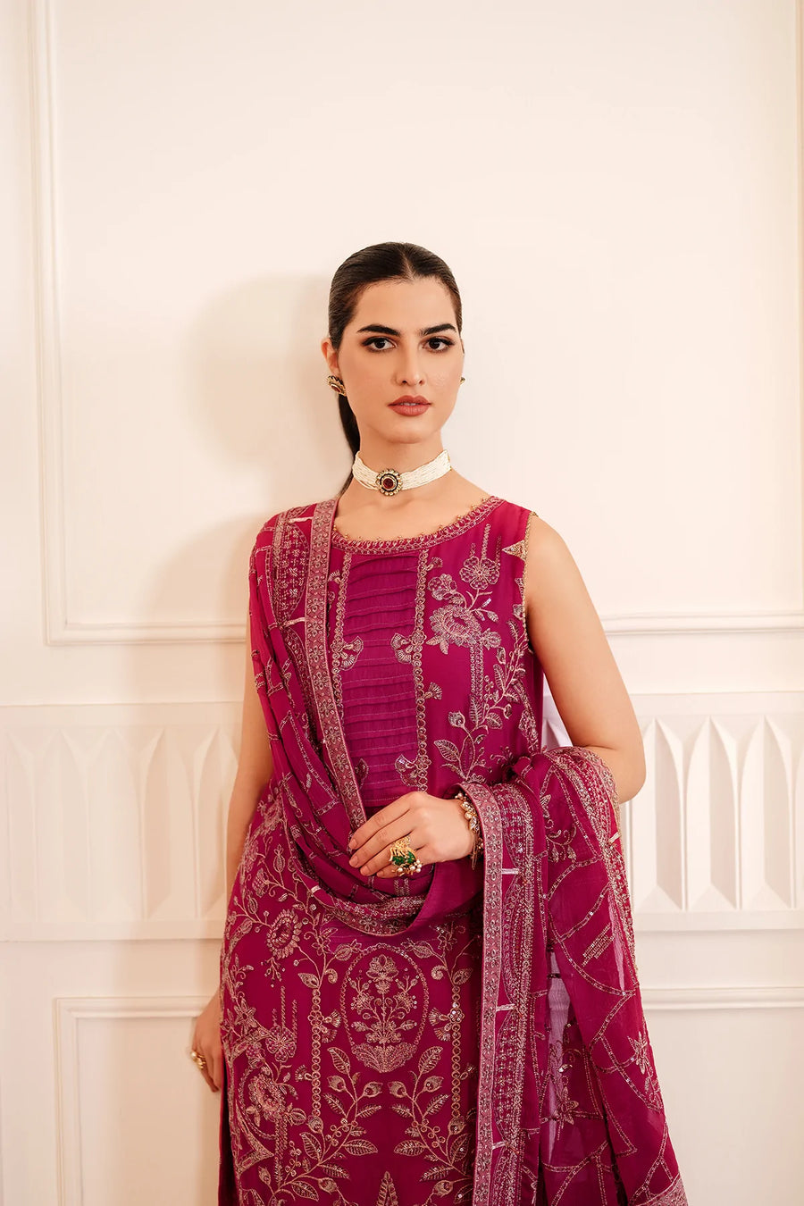 FARASHA Lueur Unstitched Embroidered Luxury Chiffon Suit 07-ROSETTE