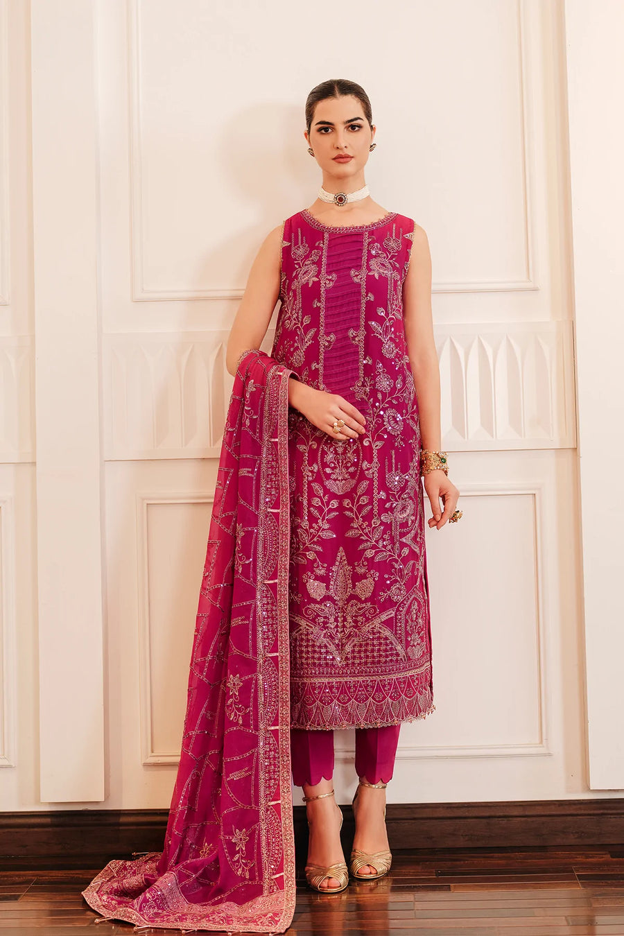 FARASHA Lueur Unstitched Embroidered Luxury Chiffon Suit 07-ROSETTE