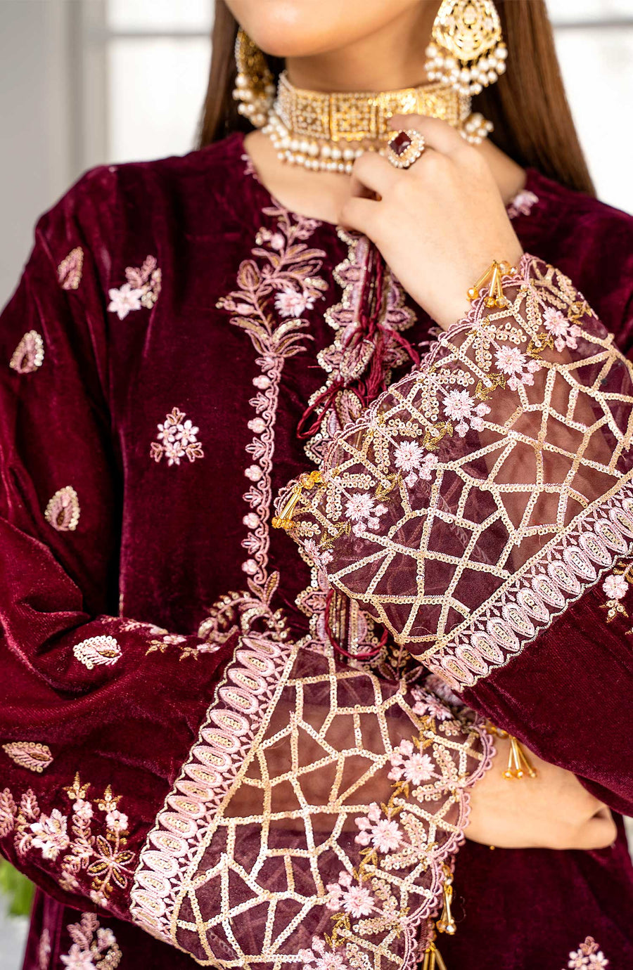 Asimah Khan Makhmal Festive Unstitched Velvet 3Pc Suit - RUBY