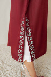 Nuriyaa Winter Tale Embroidered Pret Slub Khaddar 1pc Shirt - RUBY - FaisalFabrics.pk