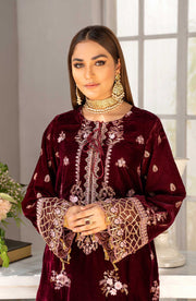 Asimah Khan Makhmal Festive Unstitched Velvet 3Pc Suit - RUBY