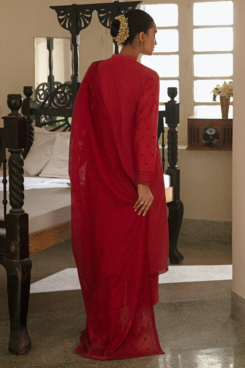 Cross Stitch Chikankari Lawn Unstitched 3 Piece Suit - RUBY RED