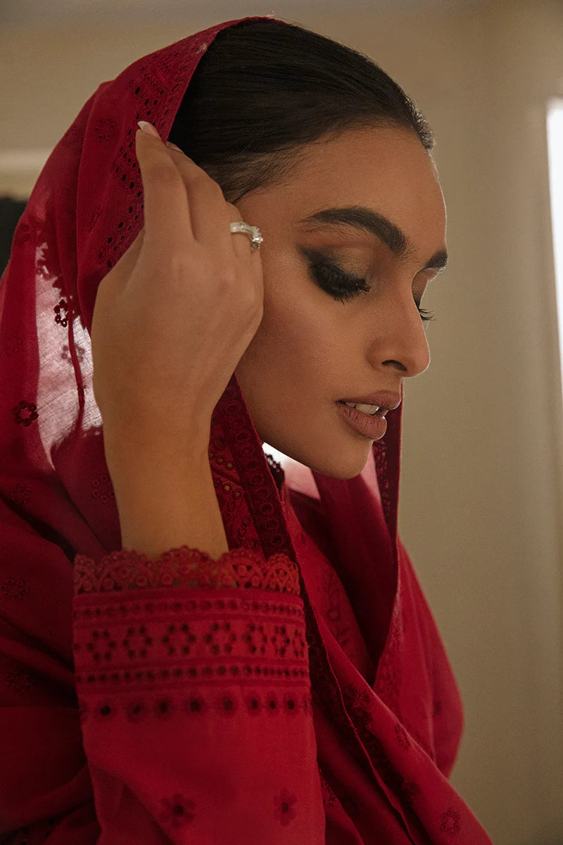 Cross Stitch Chikankari Lawn Unstitched 3 Piece Suit - RUBY RED