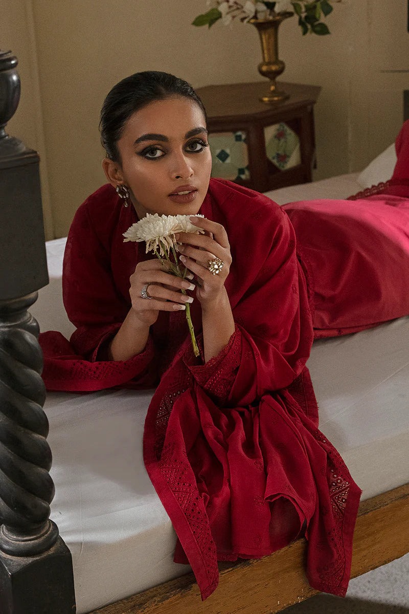 Cross Stitch Chikankari Lawn Unstitched 3 Piece Suit - RUBY RED