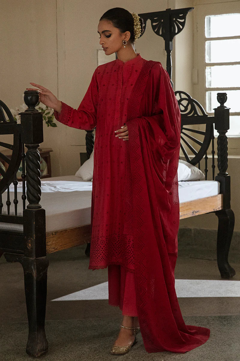 Cross Stitch Chikankari Lawn Unstitched 3 Piece Suit - RUBY RED