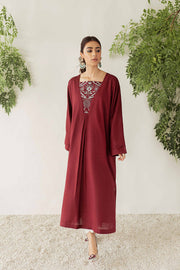 Nuriyaa Winter Tale Embroidered Pret Slub Khaddar 1pc Shirt - RUBY - FaisalFabrics.pk