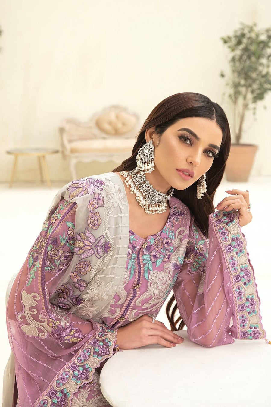 Ramsha Chevron Vol-03 Luxury Chiffon Collection 2021 3pc Suit A-301 - FaisalFabrics.pk