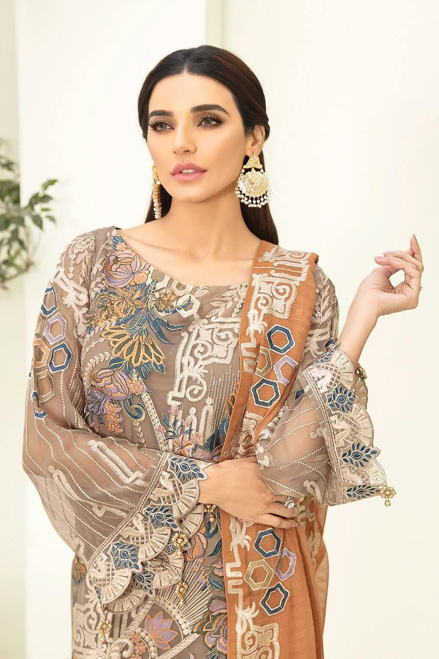 Ramsha Chevron Vol-03 Luxury Chiffon Collection 2021 3pc Suit A-302 - FaisalFabrics.pk