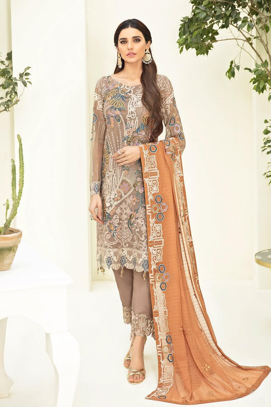 Ramsha Chevron Vol-03 Luxury Chiffon Collection 2021 3pc Suit A-302 - FaisalFabrics.pk