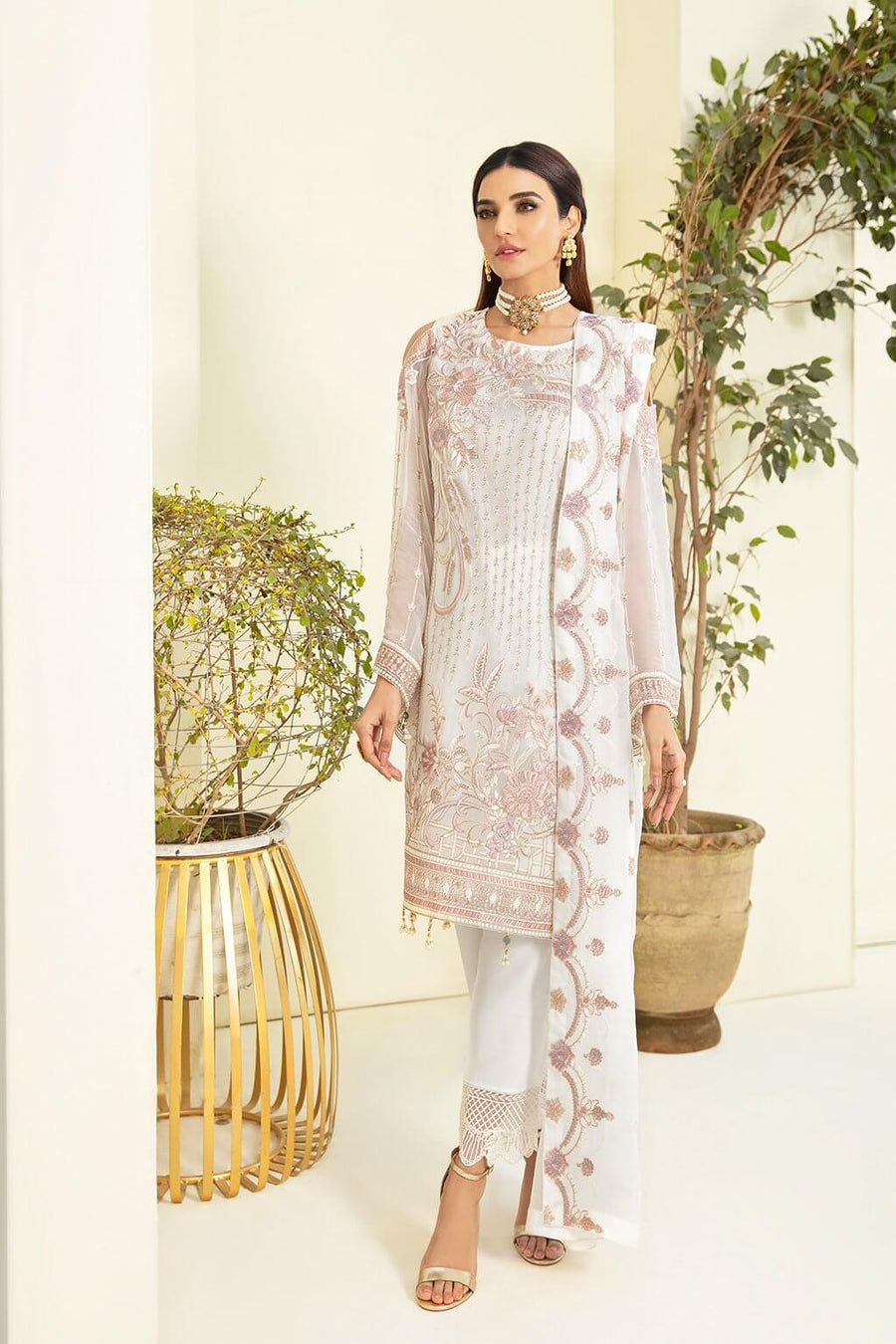 Ramsha Chevron Vol-03 Luxury Chiffon Collection 2021 3pc Suit A-304 - FaisalFabrics.pk