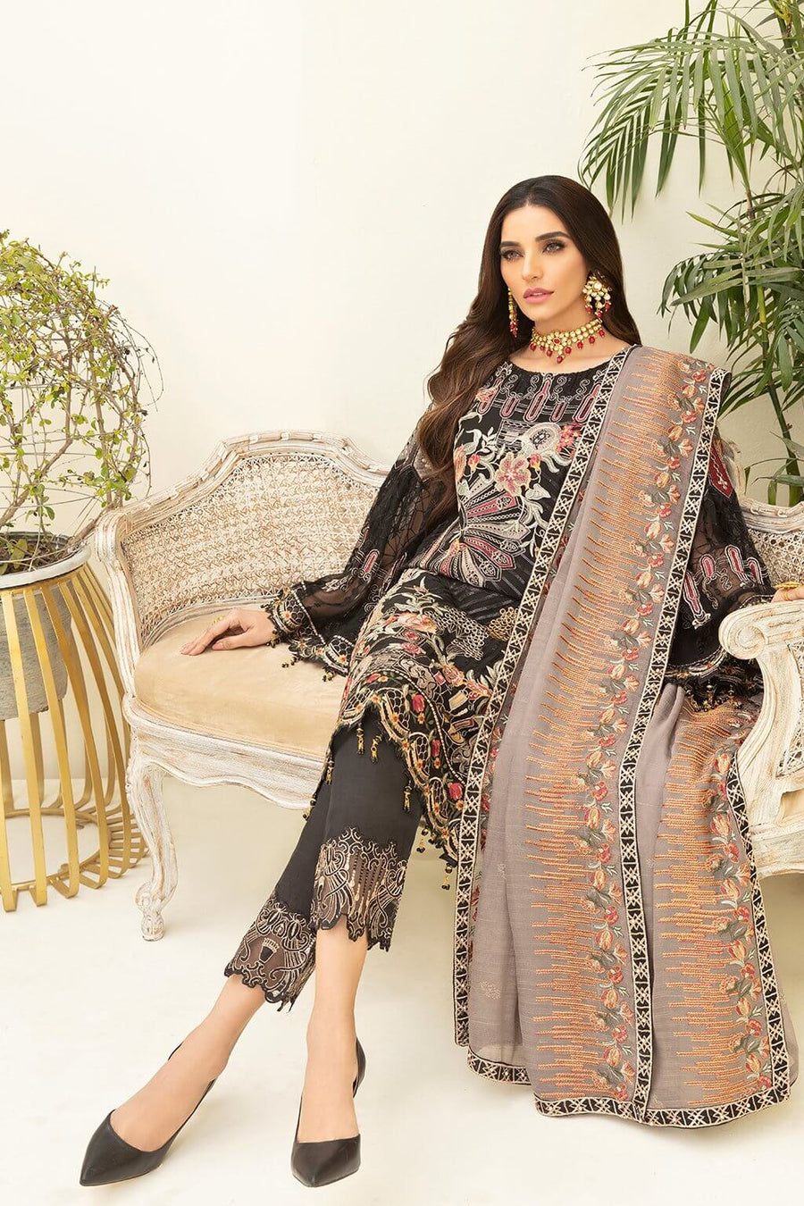 Ramsha Chevron Vol-03 Luxury Chiffon Collection 2021 3pc Suit A-305 - FaisalFabrics.pk
