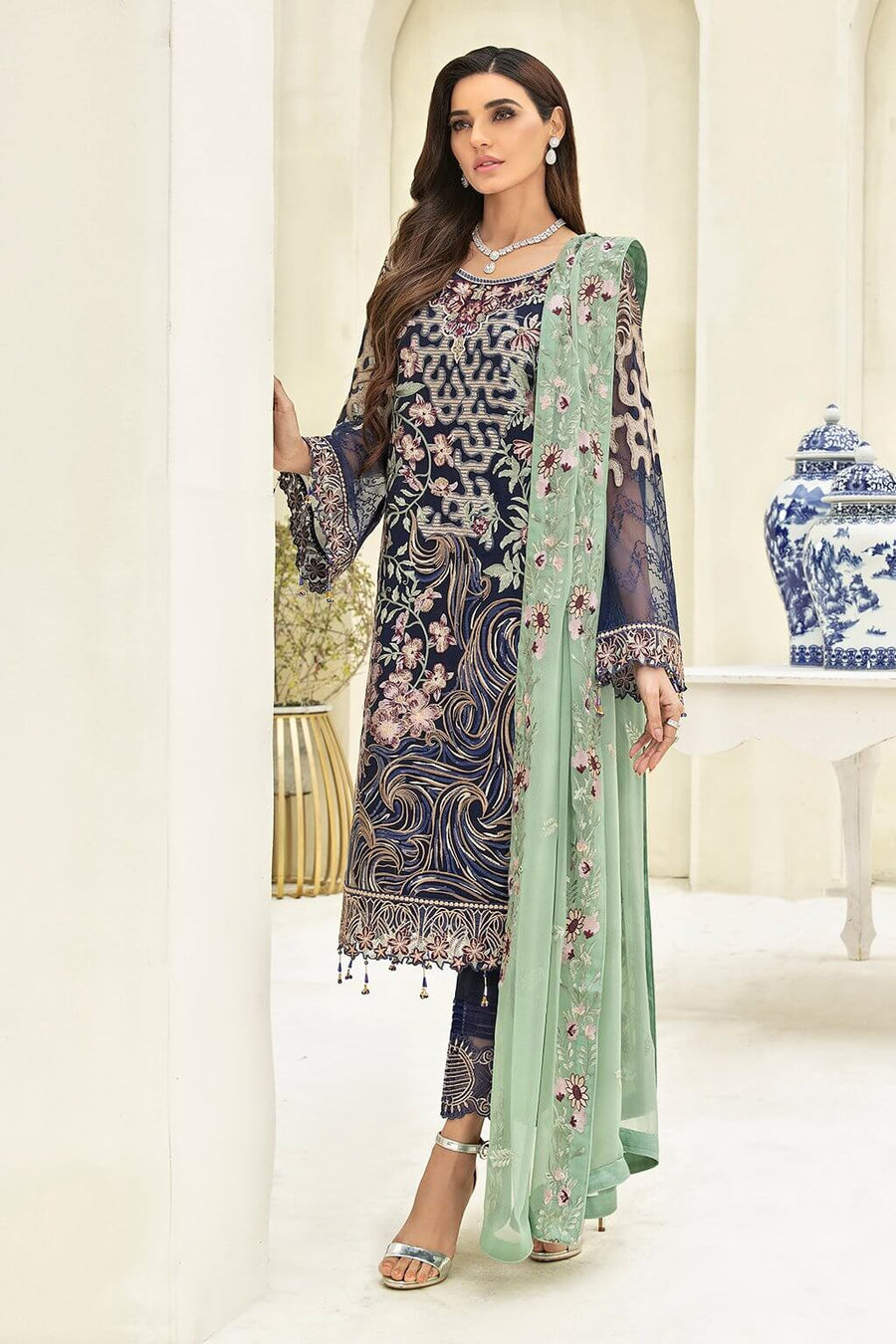 Ramsha Chevron Vol-03 Luxury Chiffon Collection 2021 3pc Suit A-306 - FaisalFabrics.pk