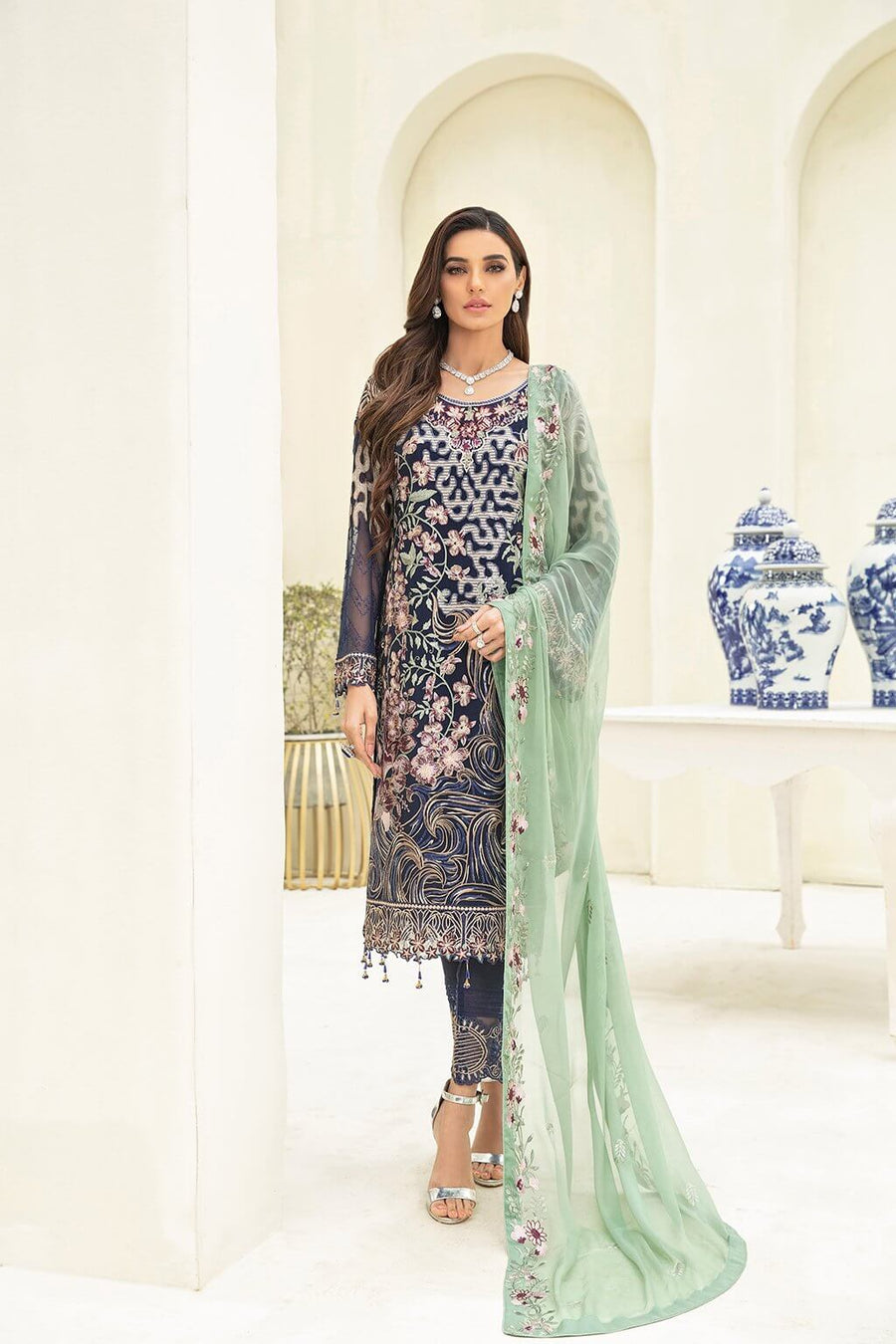 Ramsha Chevron Vol-03 Luxury Chiffon Collection 2021 3pc Suit A-306 - FaisalFabrics.pk