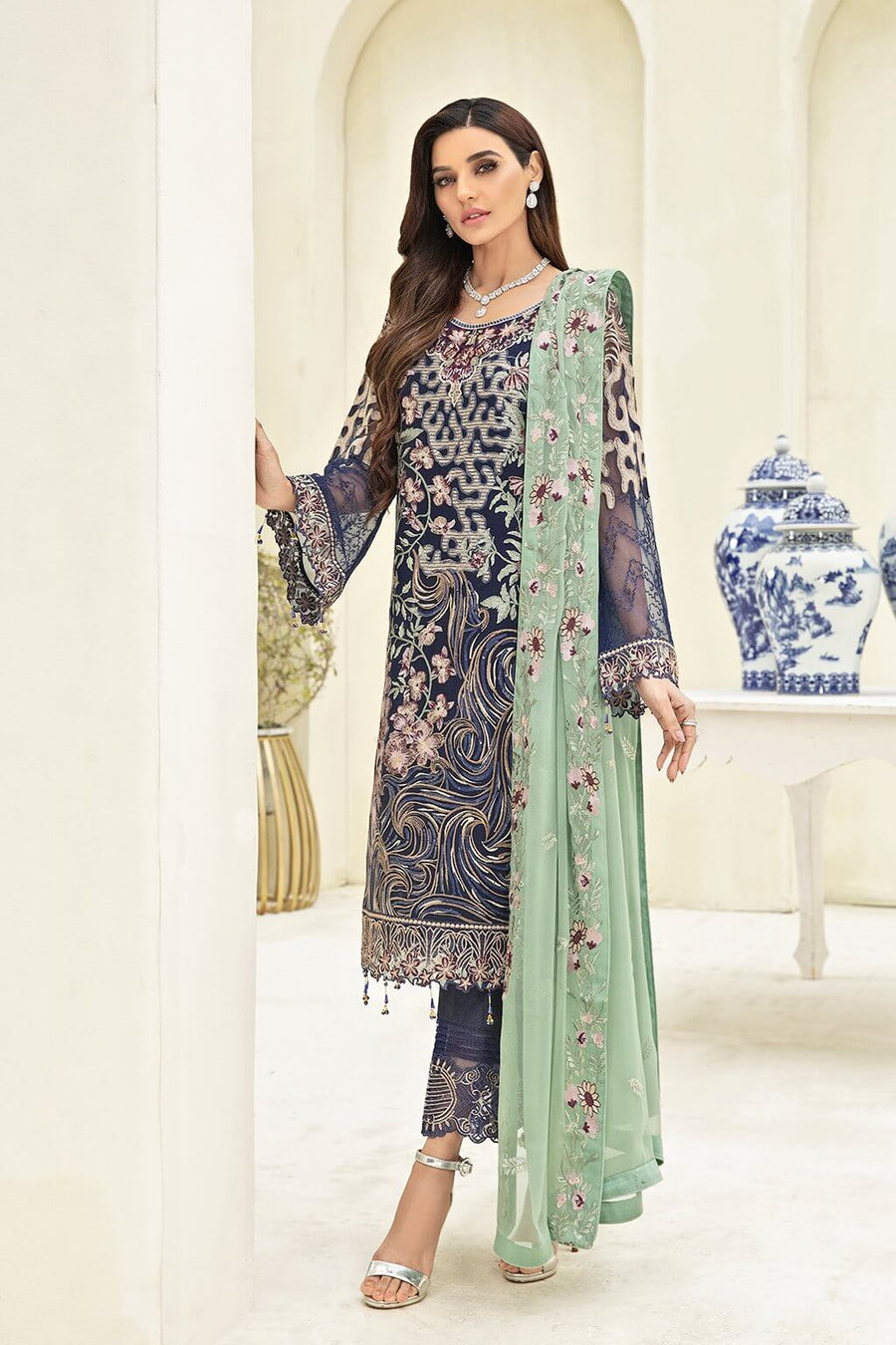 Ramsha Chevron Vol-03 Luxury Chiffon Collection 2021 3pc Suit A-306 - FaisalFabrics.pk