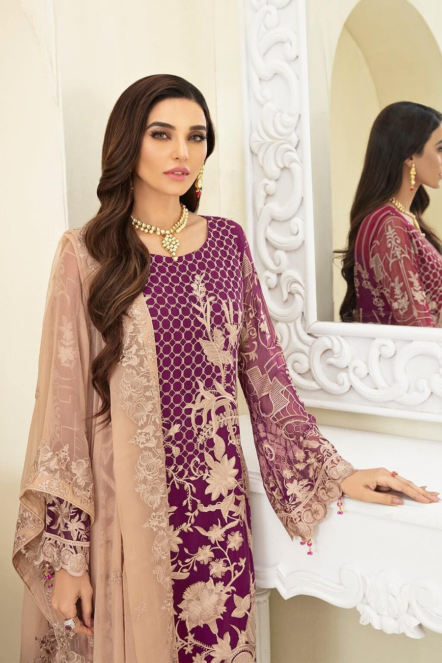 Ramsha Chevron Vol-03 Luxury Chiffon Collection 2021 3pc Suit A-307 - FaisalFabrics.pk