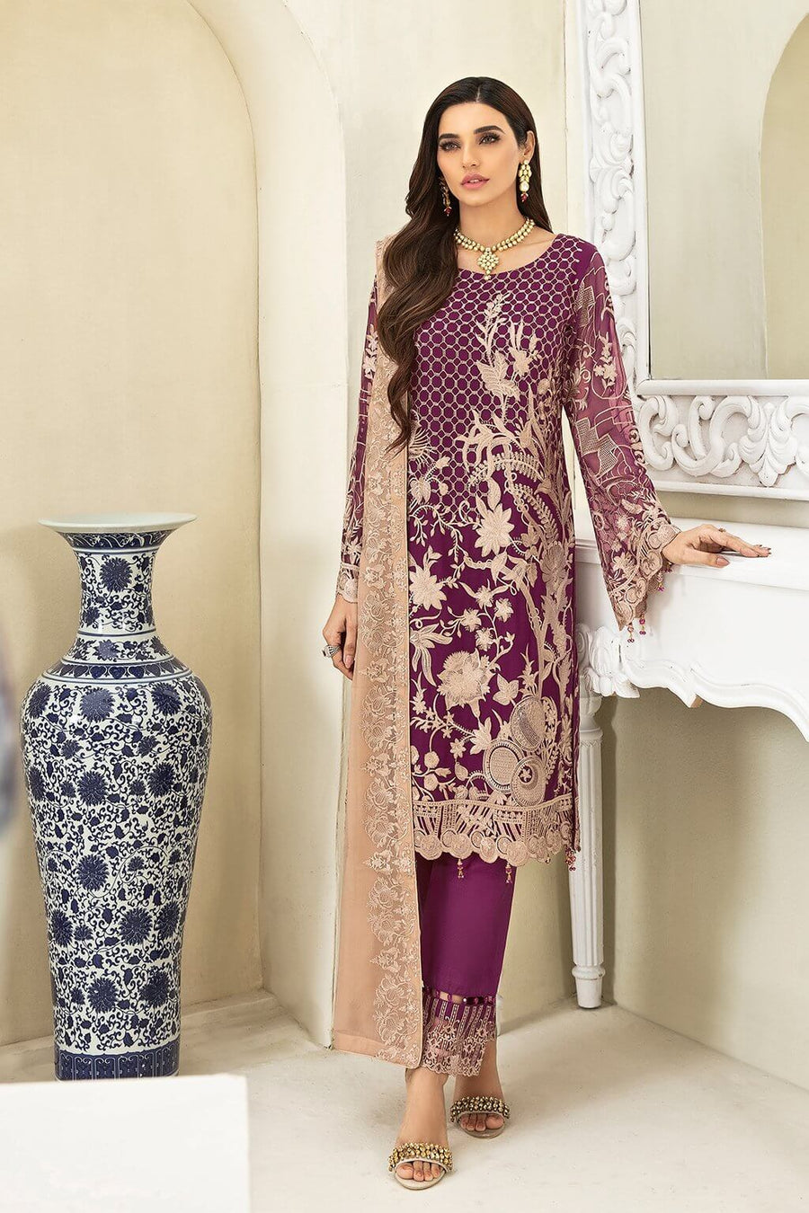 Ramsha Chevron Vol-03 Luxury Chiffon Collection 2021 3pc Suit A-307 - FaisalFabrics.pk