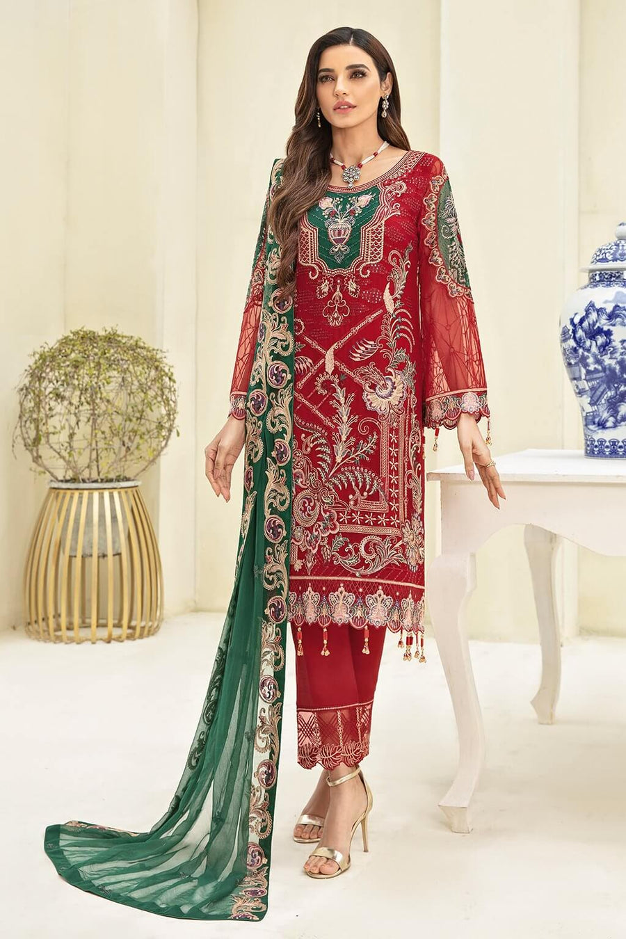 Ramsha Chevron Vol-03 Luxury Chiffon Collection 2021 3pc Suit A-308 - FaisalFabrics.pk