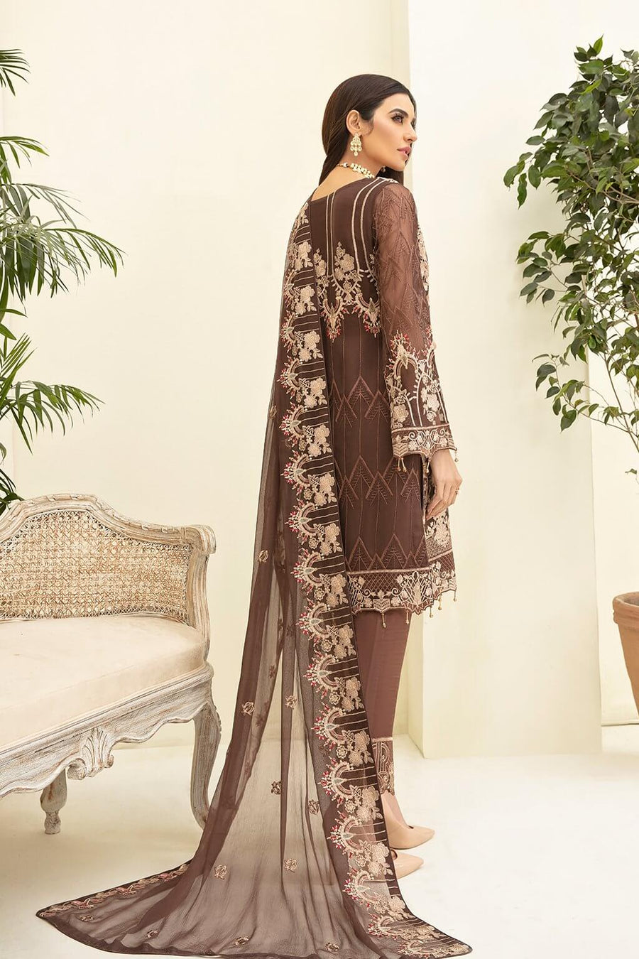 Ramsha Chevron Vol-03 Luxury Chiffon Collection 2021 3pc Suit A-309 - FaisalFabrics.pk