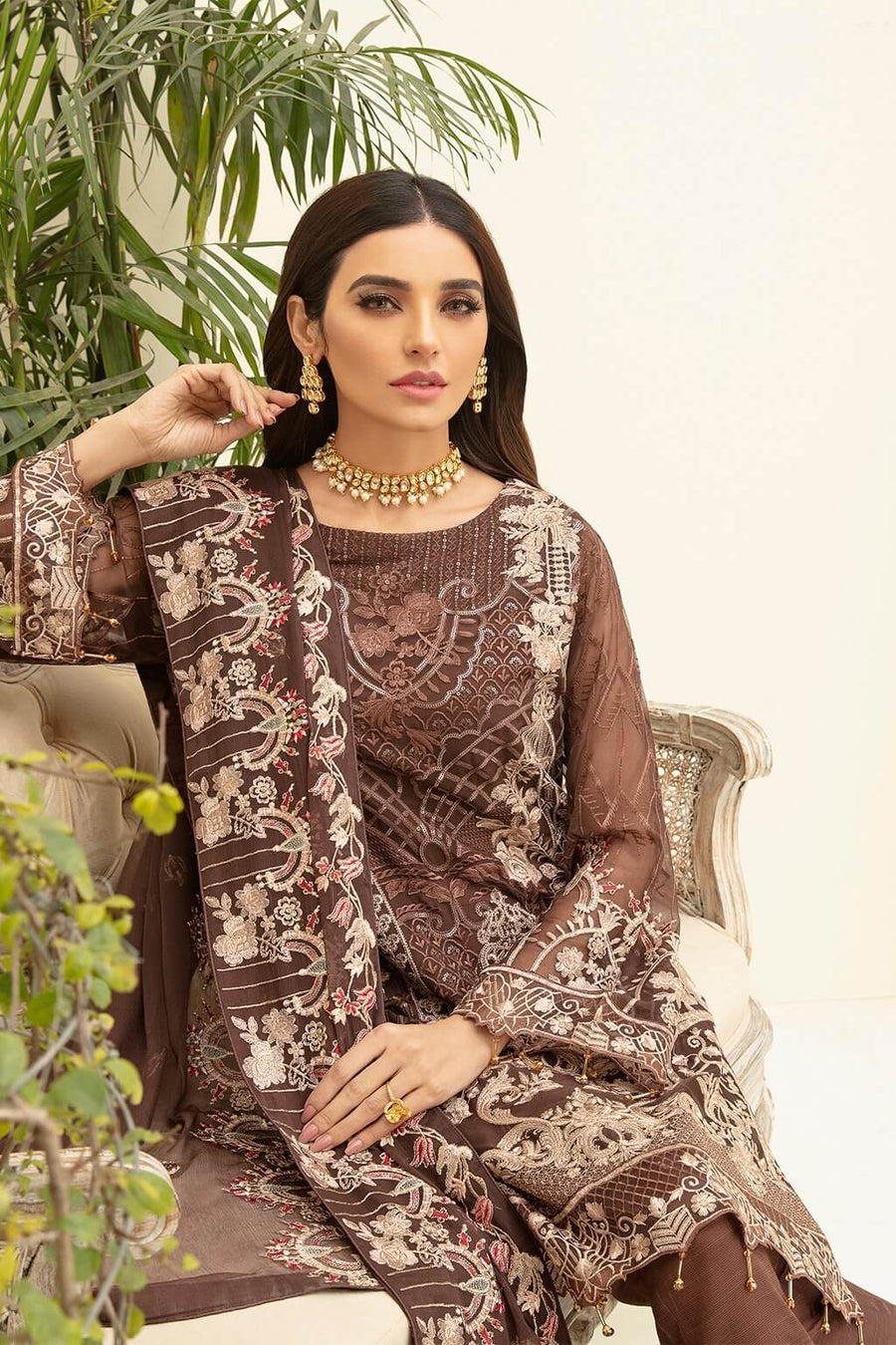 Ramsha Chevron Vol-03 Luxury Chiffon Collection 2021 3pc Suit A-309 - FaisalFabrics.pk