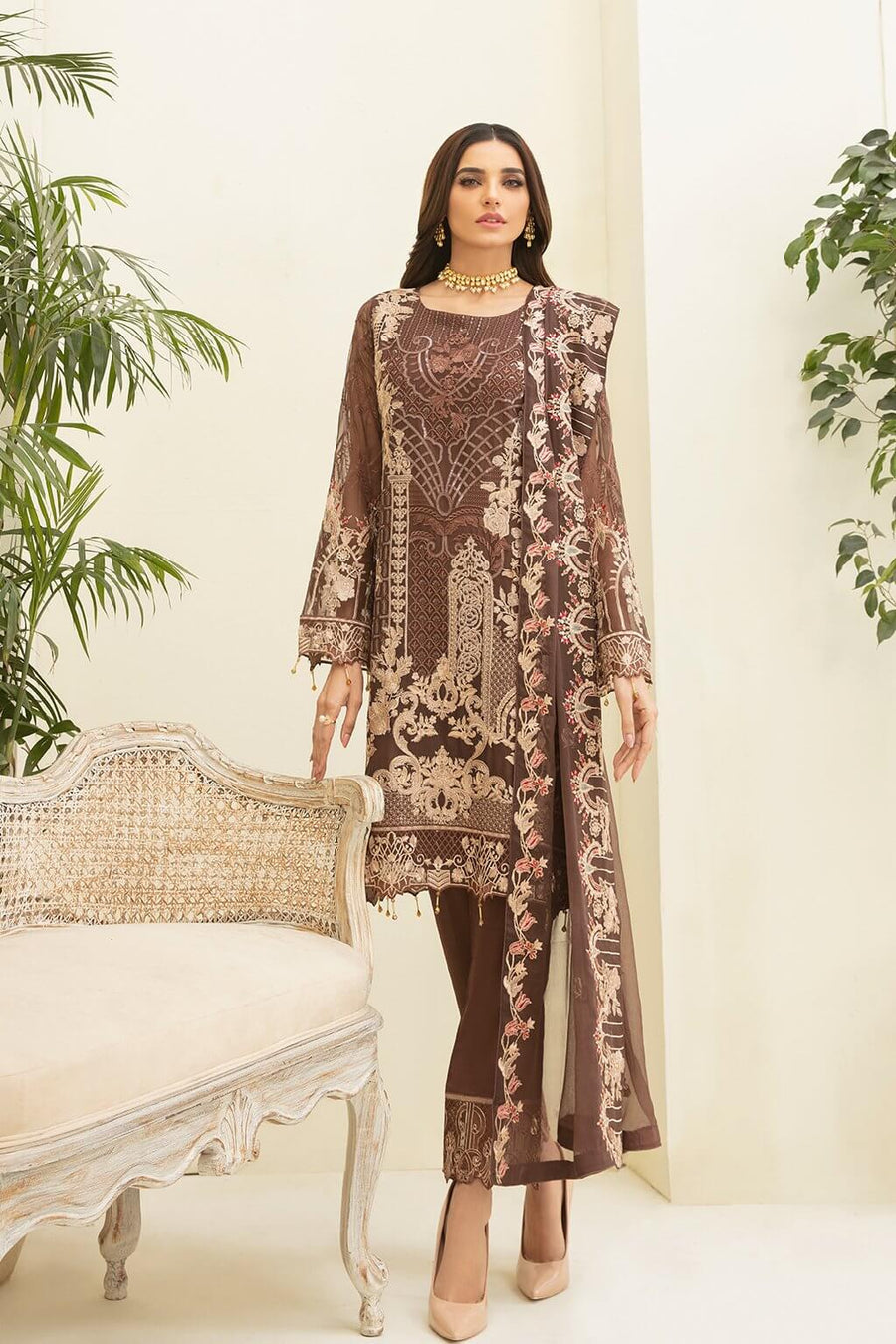 Ramsha Chevron Vol-03 Luxury Chiffon Collection 2021 3pc Suit A-309 - FaisalFabrics.pk