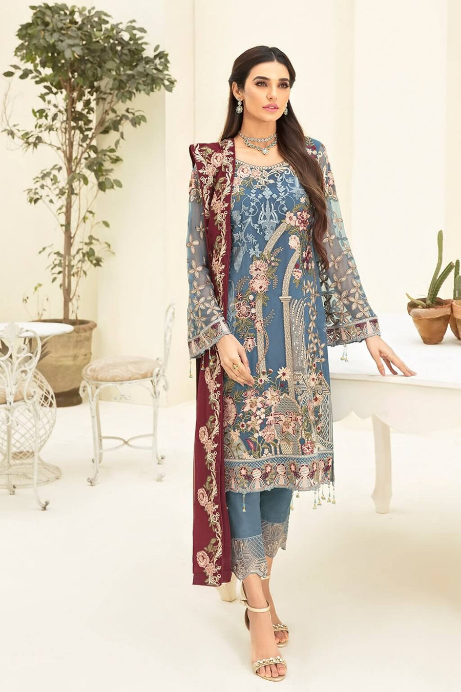 Ramsha Chevron Vol-03 Luxury Chiffon Collection 2021 3pc Suit A-311 - FaisalFabrics.pk