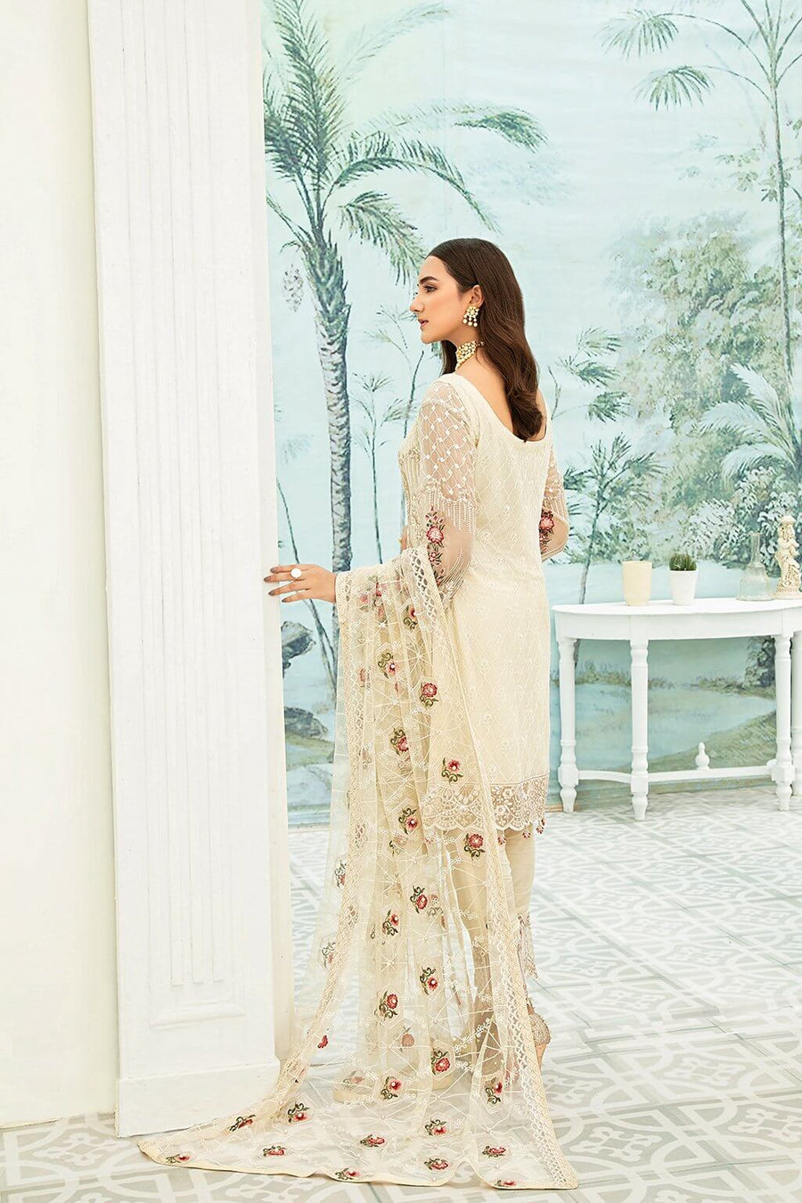Ramsha Luxury Embroidered Chiffon Unstitched 3Pc Suit F-1904 - FaisalFabrics.pk
