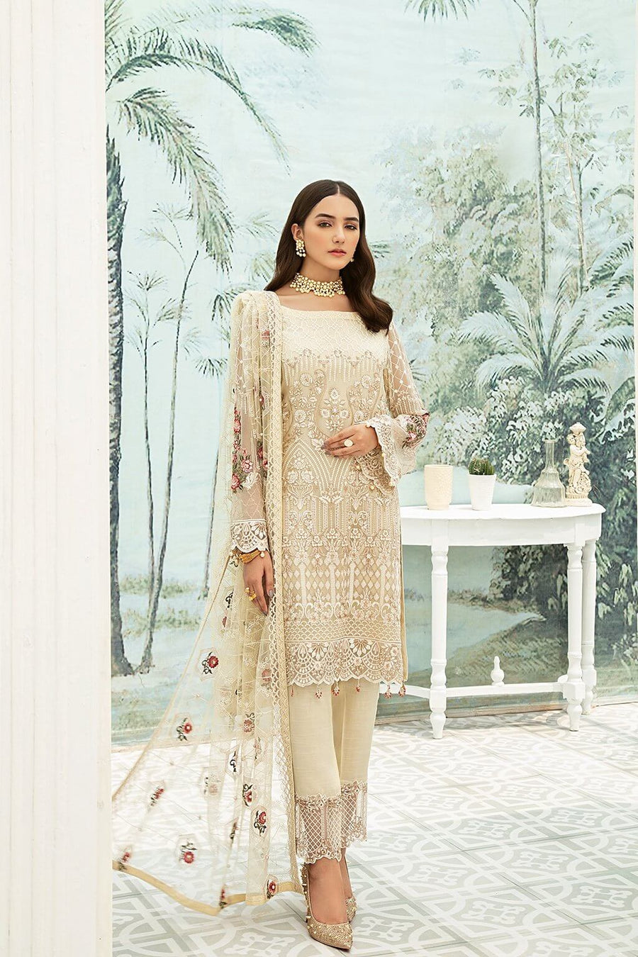 Ramsha Luxury Embroidered Chiffon Unstitched 3Pc Suit F-1904 - FaisalFabrics.pk