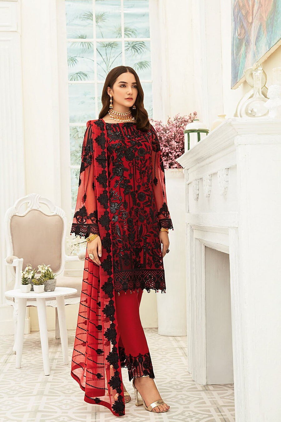 Ramsha Luxury Embroidered Chiffon Unstitched 3Pc Suit F-1905 - FaisalFabrics.pk