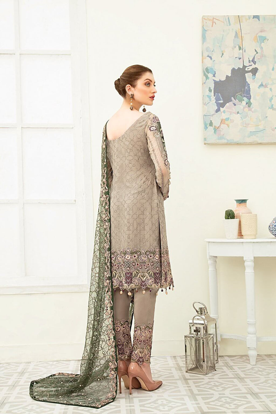 Ramsha Luxury Embroidered Chiffon Unstitched 3Pc Suit F-1906 - FaisalFabrics.pk