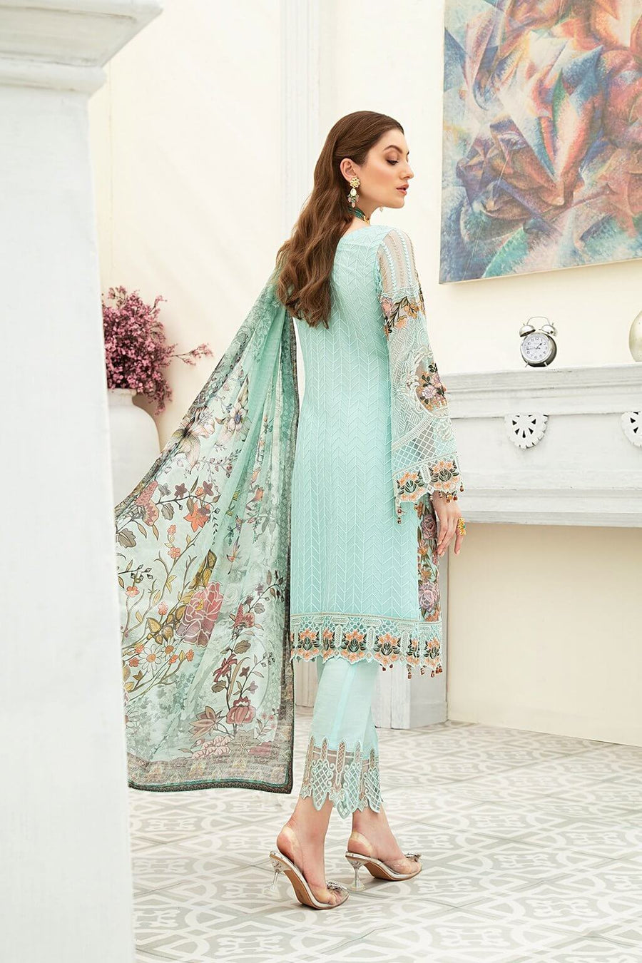 Ramsha Luxury Embroidered Chiffon Unstitched 3Pc Suit F-1908 - FaisalFabrics.pk