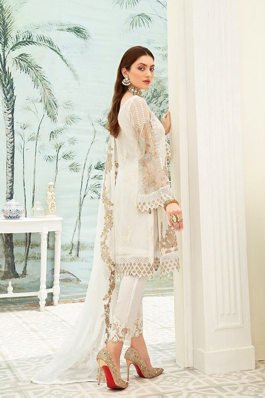 Ramsha Luxury Embroidered Chiffon Unstitched 3Pc Suit F-1910 - FaisalFabrics.pk