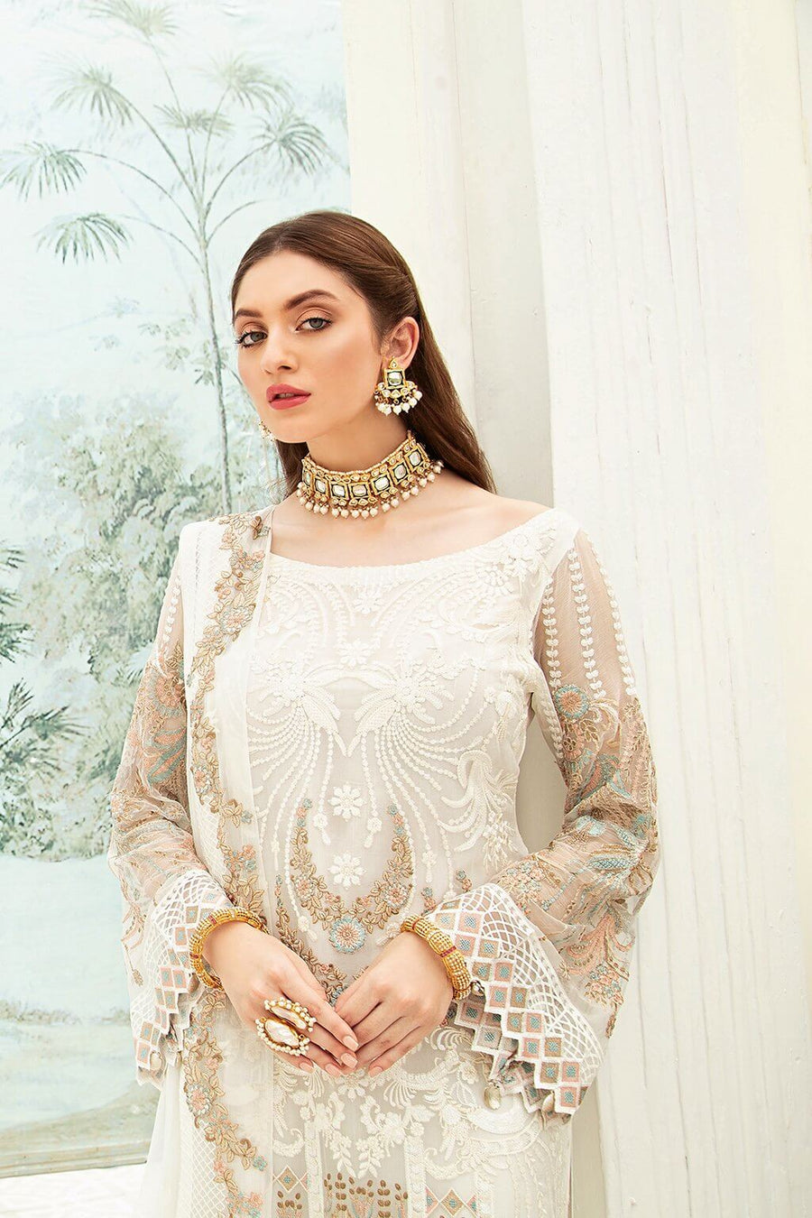 Ramsha Luxury Embroidered Chiffon Unstitched 3Pc Suit F-1910 - FaisalFabrics.pk