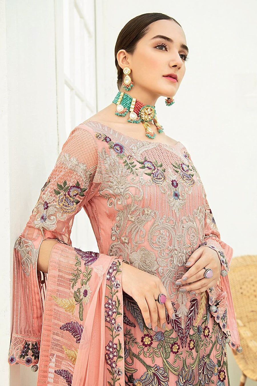 Ramsha Luxury Embroidered Chiffon Unstitched 3Pc Suit F-1912 - FaisalFabrics.pk