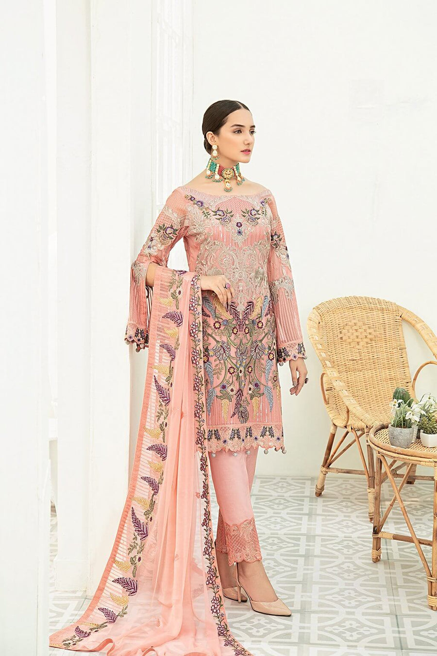 Ramsha Luxury Embroidered Chiffon Unstitched 3Pc Suit F-1912 - FaisalFabrics.pk