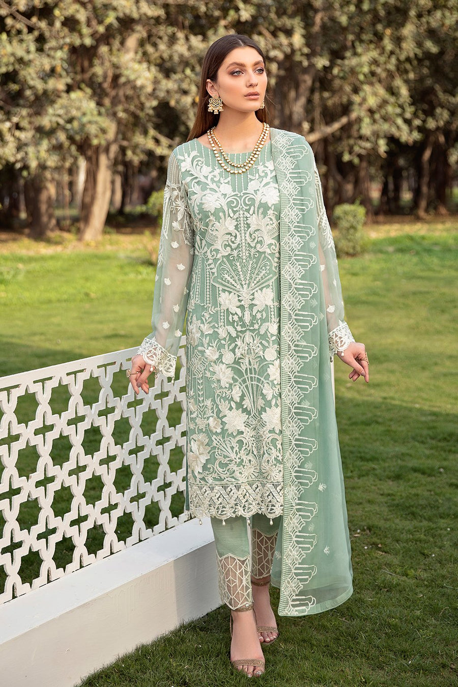 Ramsha Vol-20 Embroidered Luxury Chiffon Unstitched 3PCS Suit F-2002 - FaisalFabrics.pk