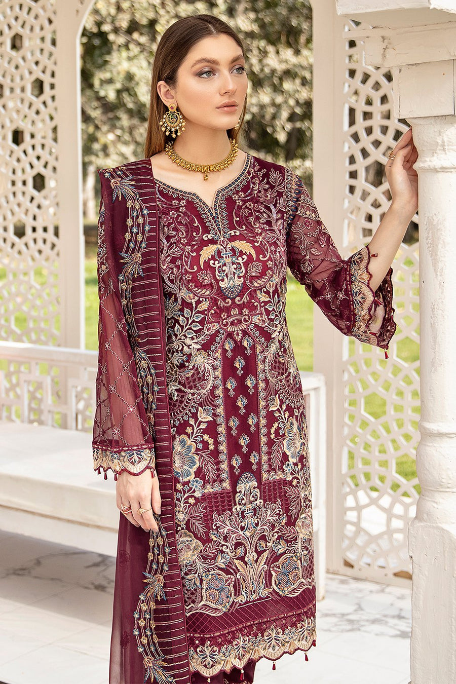 Ramsha Vol-20 Embroidered Luxury Chiffon Unstitched 3PCS Suit F-2003 - FaisalFabrics.pk