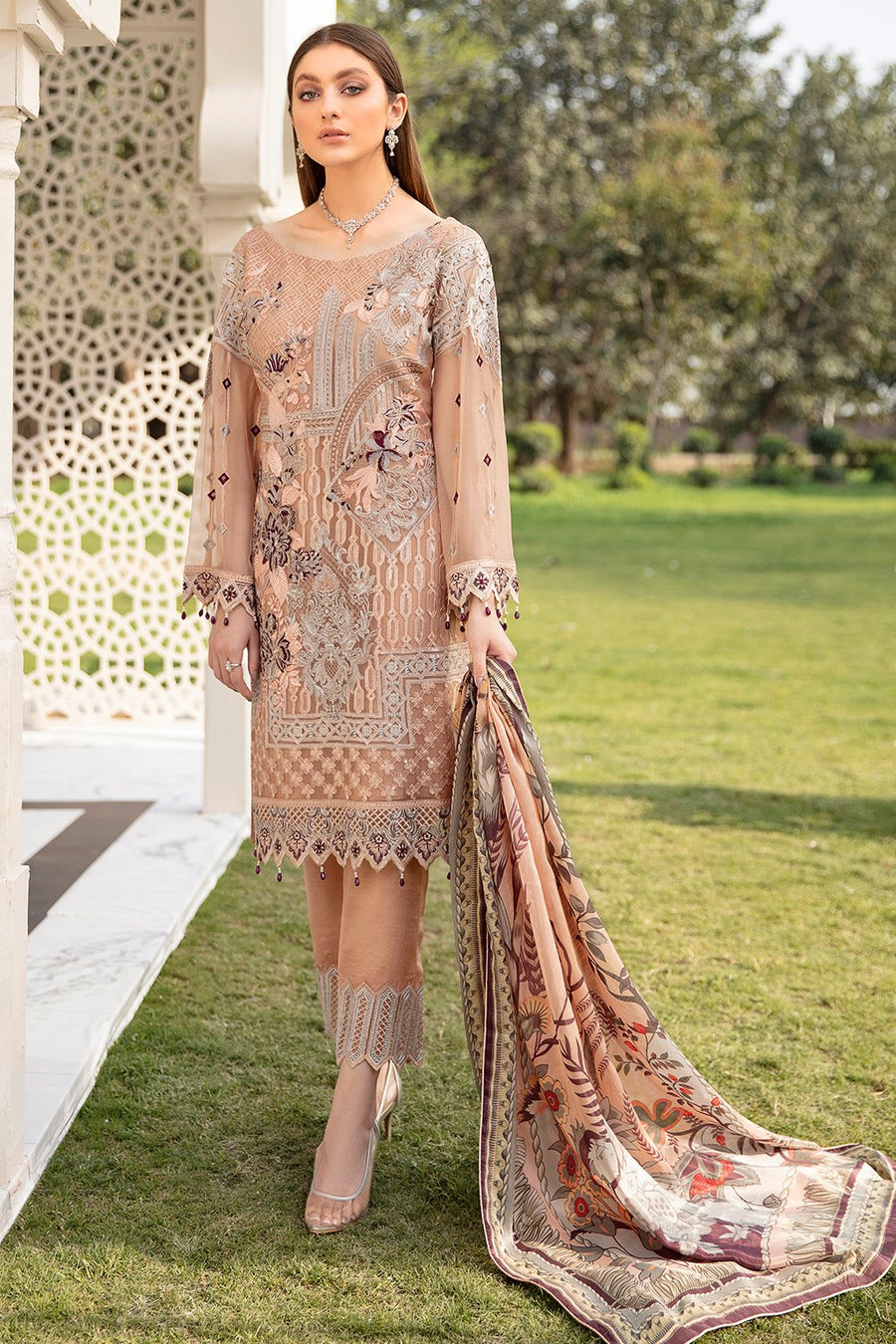 Ramsha Vol-20 Embroidered Luxury Chiffon Unstitched 3PCS Suit F-2004 - FaisalFabrics.pk