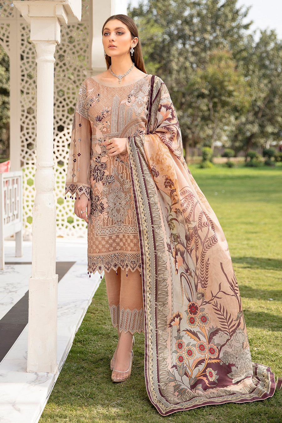 Ramsha Vol-20 Embroidered Luxury Chiffon Unstitched 3PCS Suit F-2004 - FaisalFabrics.pk