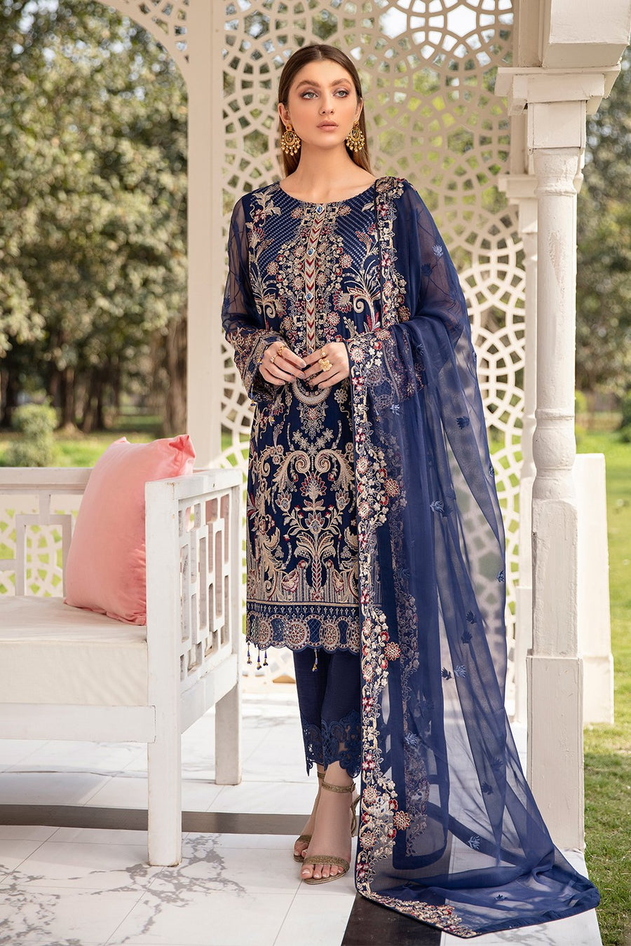 Ramsha Vol-20 Embroidered Luxury Chiffon Unstitched 3PCS Suit F-2005 - FaisalFabrics.pk