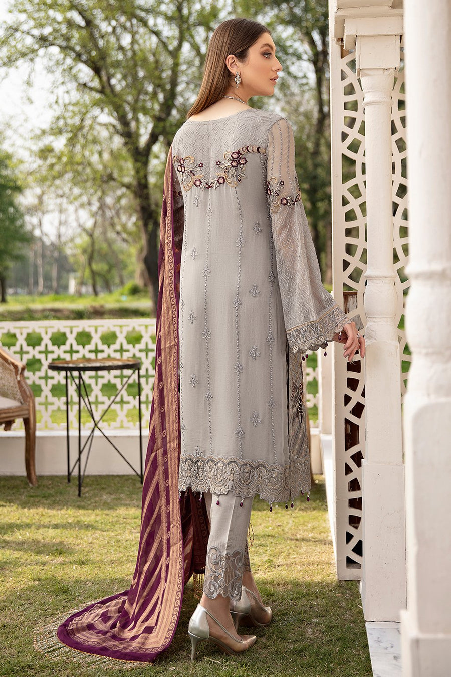Ramsha Vol-20 Embroidered Luxury Chiffon Unstitched 3PCS Suit F-2006 - FaisalFabrics.pk